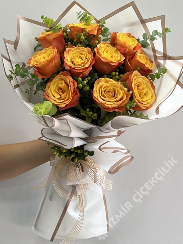 10 Orange Rose Bouquet