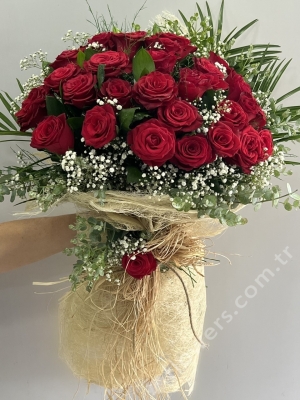 21 Red Rose Rustic Bouquet