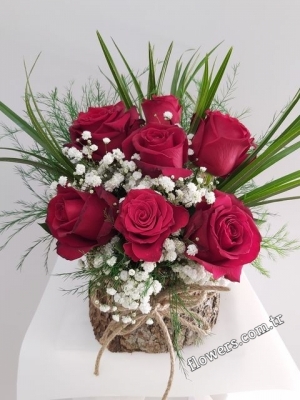 Red Roses On Decorative Stump