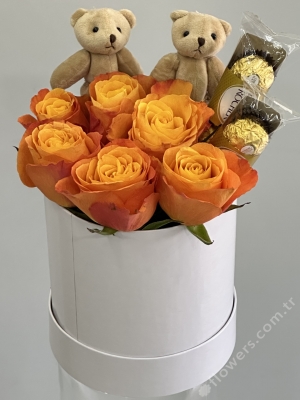 Orange Rose Chocolate Teddy Box