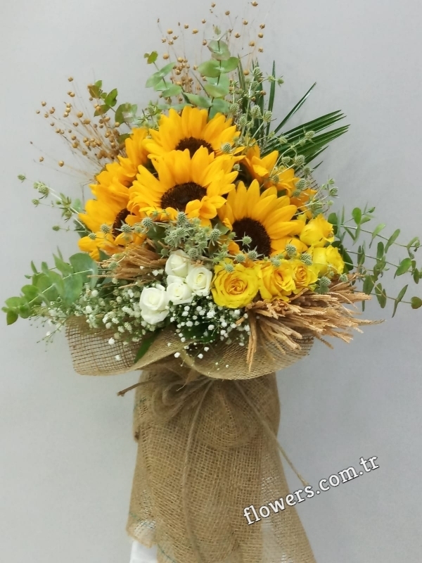 Sunflower And Roses Bouquet