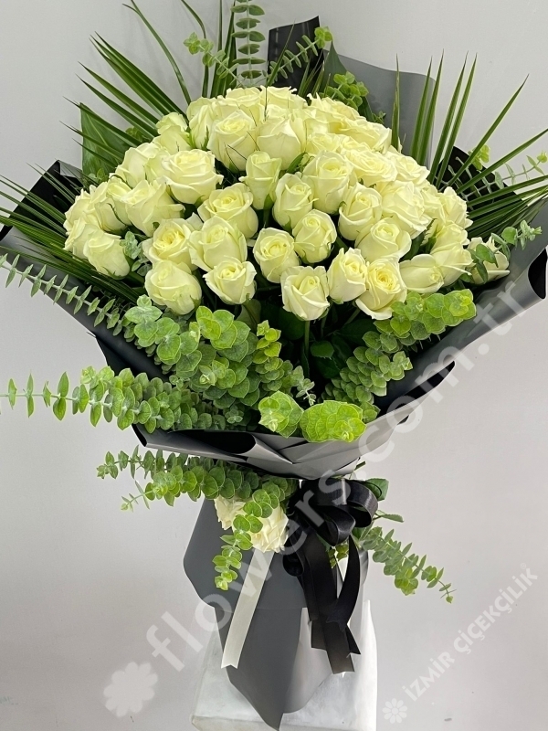 Elagant White Roses Grey Bouquet