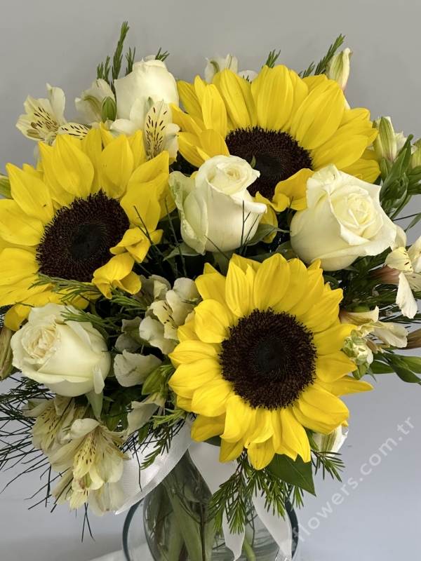 Sunflower & White Roses