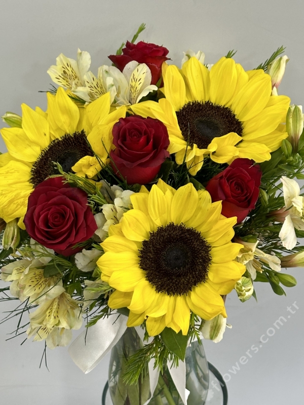 Sunflower & Red Roses