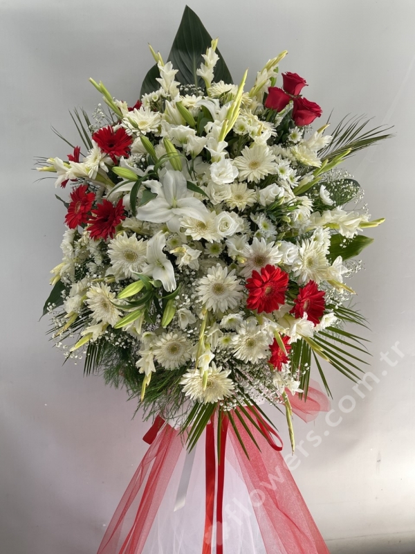 White & Red Floral Stand