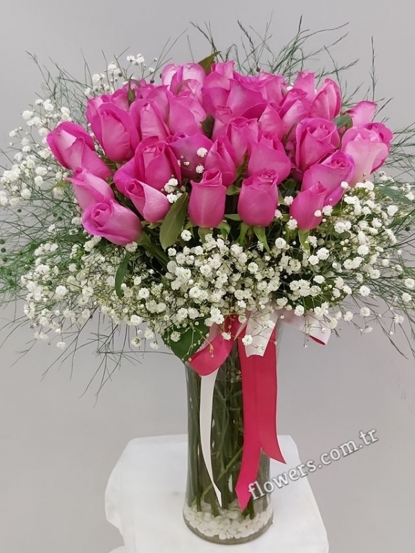 30 Pink Roses Vase Arrangement