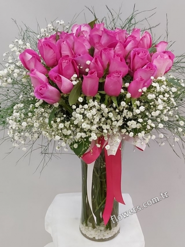 30 Pink Roses Vase Arrangement